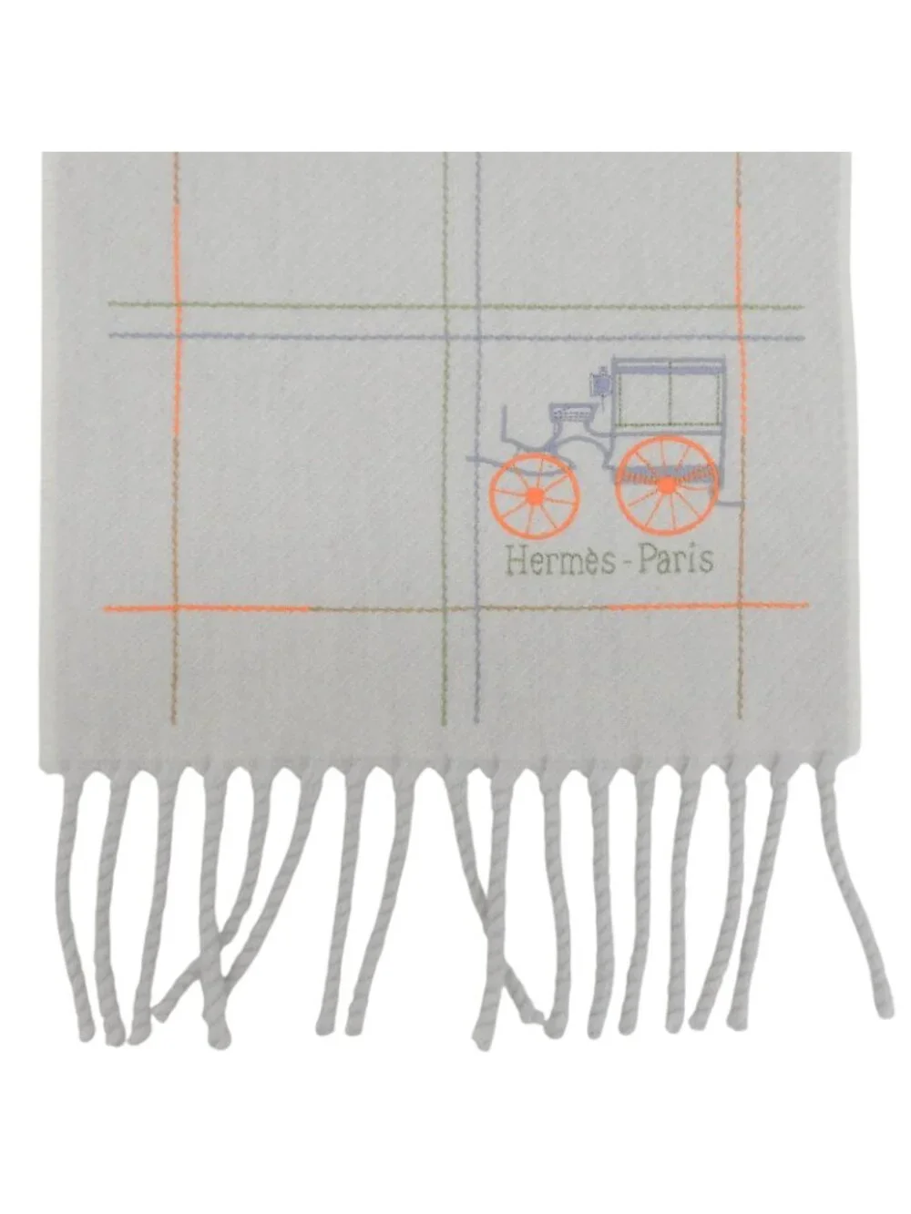 Hermes Clan Brode Roulis Nnu Cashmere 100% Logo Embroidery Scarf with Fringe